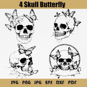 Schädel Schmetterling SVG-Bundle, Schädel Schädel zwar, Schädel Schmetterling Clipart, Schädel Cricut, Schädel-Shirt, Schädel Vektor, SVG, Png, Dxf, Jpg
