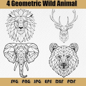 Ensemble géométrique géométrique d'animaux sauvages, SVG géométrique de portrait d'ours, Portrait géométrique d'éléphant, Portrait géométrique de Lion, Portrait géométrique de cerf