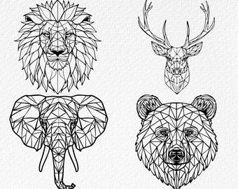 Geometric Animal SVG Bundle: Lion, Bear, Deer, Elephant (Digital Files)