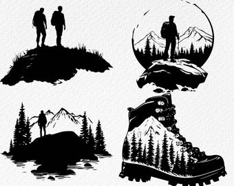 Hiking SVG Bundle: Forest Scene, Mountain Hiker (Digital Download)