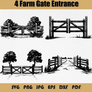 農場の門の入り口 SVG バンドル、Png、農場の門の入り口 牧場のバリアフェンス 田舎の境界、木製フェンス SVG、モノグラム ミニマリスト 農場のフェンス SVG