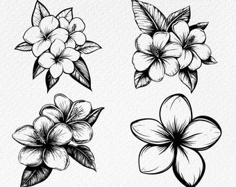 Plumeria Flower SVG Bundle: Frangipani Outline, Wedding Illustration (Digital Download)