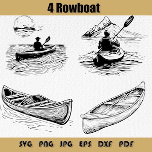 Rowboat Svg Bundle,Paddle Boat Rowboat Canal Ocean Silhouette, Instant Download,Tranquil Nature Clipart Digital Download,Svg,Png,Dxf,Eps,Pdf
