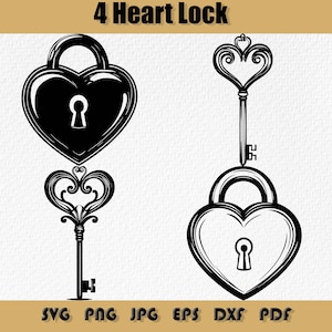 Pacote de cadeado de coração Svg, amor coração Png para Cricut, silhueta, artesanato de dia dos namorados, amor é a chave, clipart de cadeado Svg, PNG, DXF, PDF, Eps