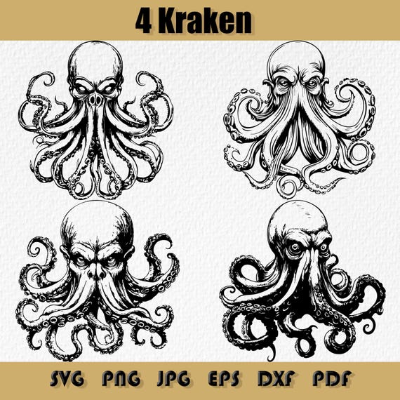 Kraken SVG Bundle: Sea Monster Laser Engraving Files (digital