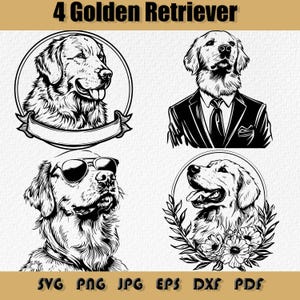 Floral Golden Retriever SVG Bundle: Dog Decal, Laser Cut Files (Digital Download)