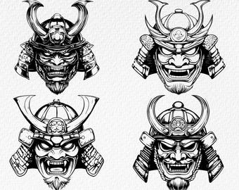 Samurai Mask SVG Bundle: Oni Krieger Helm (Digitale Dateien)