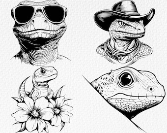 Pacchetto SVG Gecko: cappello da cowboy, fiori (file digitali)