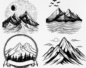 Mountains SVG Bundle: Hand-Drawn Forest Tree Cut Files (Digital Download)