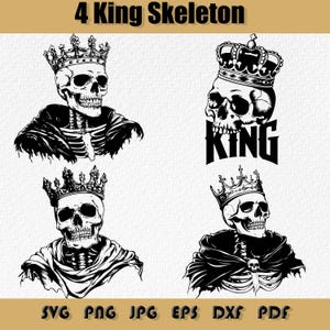King Skeleton Svg Bundle,Png,Crowned Skeleton King Svg Files For Cricut,Noble King Skeleton Clipart,King Skull Svg,Skull With Crown Svg
