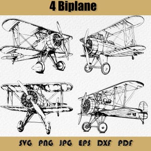 Bundle Svg biplan, PNG, clipart avion, rétro, anniversaire, garçon, enfants, pochoir, vieil avion, avion, avion de ligne, hélice, Silhouette d'avion,
