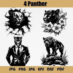 Panther Svg-bundel, Black Jaguar PNG, Panther Roaring Clipart, gebloemde Panther Svg, Panther in een pak PNG, The Aggressive Panther Dxf