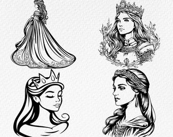 Princess SVG Bundle: Clipart, Vector Cut Files (Digital Download)