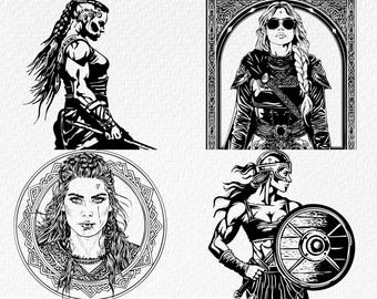 Paquete SVG de mujer vikinga: Clipart de guerrera nórdica (descarga digital)
