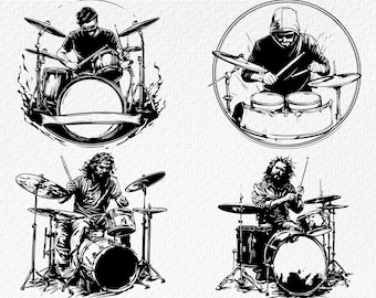 Rock Drummer SVG Bundle: Silhouette Clipart, Vector Image (Digital Download)