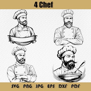 Chef-kok SVG-bundel, baard man chef-kok png, koken vader T-shirt ontwerp cadeau-idee, commercieel gebruik aangepaste kok chef-kok koken chef-kok silhouet chef-kok vector