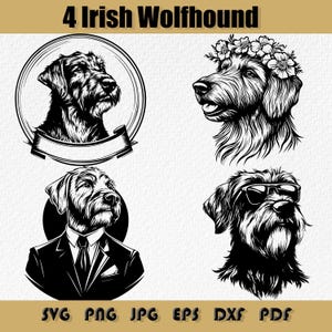 Irischer Wolfshund SVG, einzigartige Schwarzweiß-Silhouetten für Hundeliebhaber, altes irisches Hundedesign, Hundegrafik, keltischer Hund Clipart