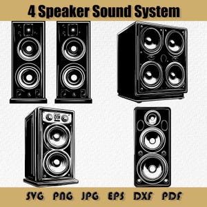 Lautsprecher Sound System SVG Bundle, Audio Lautsprecher Png, Musik hören DJ Disc Jockey Ausrüstung Sound Stereo System, Woofer Bass Logo