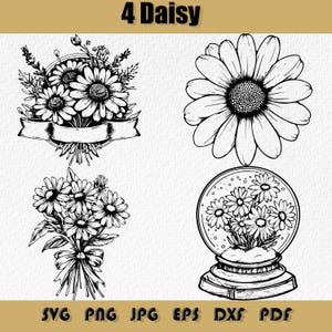 Daisy Svg Bundle,Png,Daisy Flower Svg Designs para Cricut, Primavera svg,Verão svg, Margaridas svg,Aniversário Floral Svg,Svg,Png, Jpg, Eps, Dxf ,Pdf