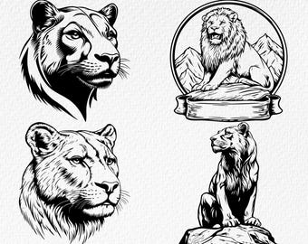 Lion SVG Bundle, Roaring Lion Clipart (Digital Files)