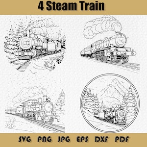 Paquete de Svg de tren de vapor, Png, Clipart de tren, Tren de vapor antiguo, Silueta, Panel de tren svg, Locomotora de tren de motor de vapor, Ferrocarril antiguo vintage