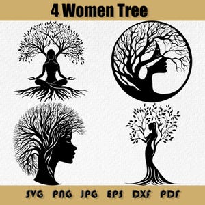 Bundle Svg arbre femme, arbre Svg, femme Png, arbre de vie Svg, arbre Svg Svg, Clipart femmes uniques, femmes dessinées à la main, arbre des amoureux PNG Laser