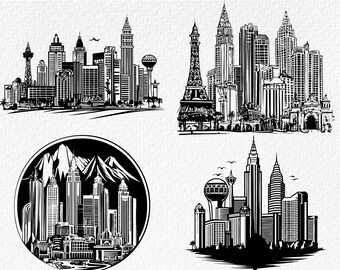 Las Vegas Skyline SVG Bundle: Casino Silhouette, Bellagio Fountains (Digital Download)