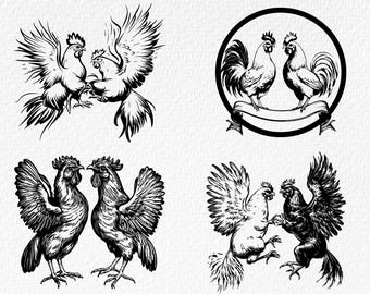 Cockfighting Rooster SVG Bundle: Fighter Chicken Silhouette (Digital Download)