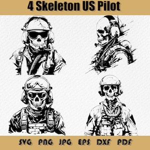 Paquete de Svg de esqueleto militar de EE. UU., Svg de soldado, Png de guerrero, Soldado esqueleto, Clipart de calavera de piloto, Soldado caminante, Veterano soldado armado de batalla