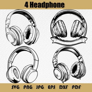 Hoofdtelefoon Svg-bundel, DJ Svg, Muziek Svg, Retro hoofdtelefoonkunst voor ambachten met audiothema Svg Png Eps, DJ-koptelefoon graveren, hiphop-koptelefoon Png