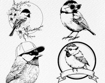Pakiet clipartów SVG z sikorkami, wzory ptaków w locie (pobieranie cyfrowe)