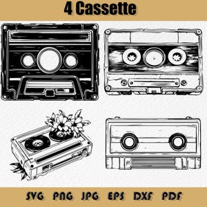カセット SVG バンドル、Png、ミックス テープ SVG、音楽 SVG、花柄テープ クリップアート、VHS レーザー彫刻ファイル SVG、フィルム クリップアート SVG、カセット ベクター