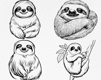 Sloth SVG Bundle, Laser Cut Files, Clipart (Digital Download)