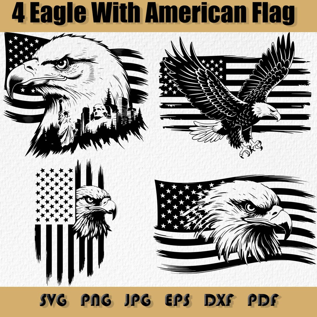 Eagle With American Flag SVG Bundle: Patriotic Designs (digital ...