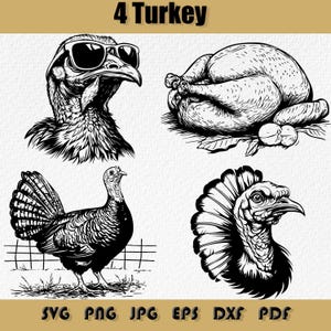 Paquete de Svg de pavo, Png, Svg de pavo salvaje, Descarga digital de caza de pavo, Clipart de pavo salvaje, Clipart de caza de pavo, Svg, Png, Dxf, Eps, Pdf
