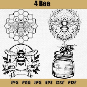 Bee Svg-bundel, Png, Honey Bee Clipart, Bee and Flower svg, Honey Bee zwart-wit, Bee silhouet svg, digitale download, Bumble Bee svg