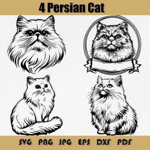 Persian Cat Svg Bundle,Fluffy Feline, Cat Svg,  Persian fluffy cat, Long Haired Cat Portrait,Perfect For Wall Decor, T-Shirts, Mugs,Svg,Png