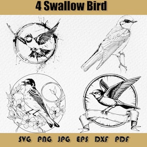 Hirondelle SVG Bundle, PNG, Clipart floral oiseau, hirondelle rustique Png, Svg oiseau, impressions noir et blanc, Cricut hirondelle Svg, Silhouette oiseau, oiseaux Svg