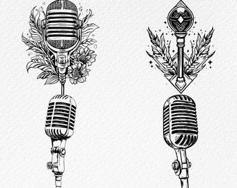 Floral Microphone SVG Bundle: Karaoke Music Clipart (Digital Download)