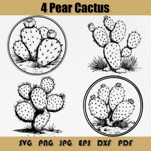 Pacchetto Svg Pear Cactus,Cactus Png, Cowboy Wild West Mojave Desert, Paesaggio di cactus, Cactus a botte Dxf Svg,Png,Eps,Pdf
