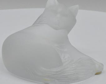 Vintage Lalique Happy Cat 1179500 Frosted Crystal 1995