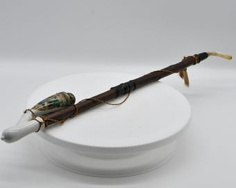 Antique German Gesteckpfeife Pipe Porcelain Tavern Scene Weichselholz CherryWood