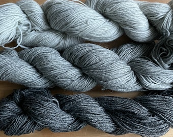 Pure wool yarn Fingering weight,  silver, gray and dark gray, 3 skeins, 4.6 oz, 580 yards