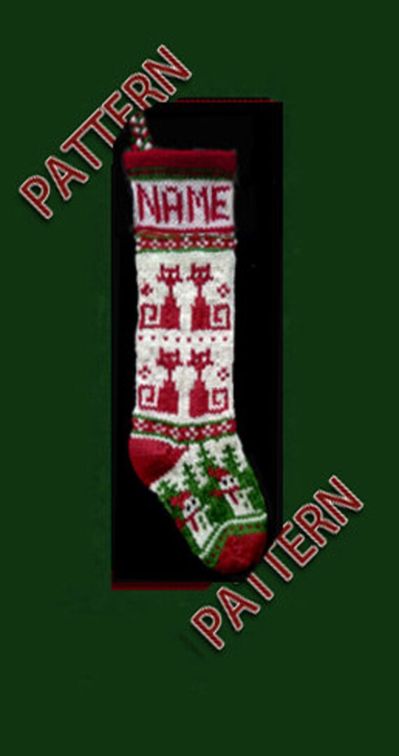 Hand Knit Christmas Stocking Pattern Only Snowman Snowflake And Cats