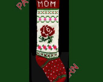 Hand knit Christmas stocking,  pattern only --- To mom with love