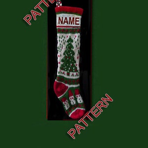 Hand knit Christmas stocking,  pattern only, Christmas tree and snowmen