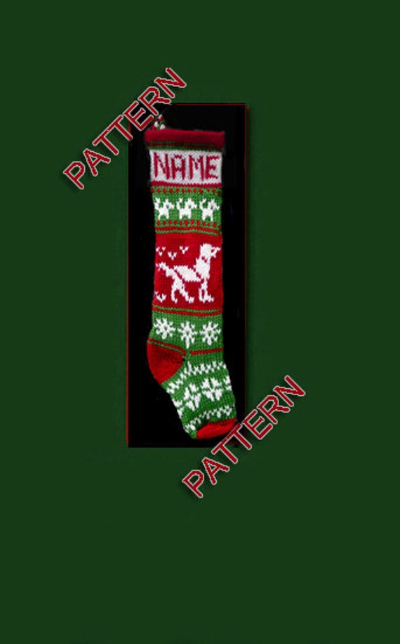 Pattern Only Hand Knit Christmas Stocking Dog And Snowflake
