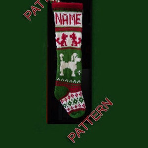 Pattern only  ---  Hand knit Christmas stocking,  Poodle and snowflake