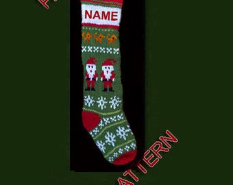 Pattern only, Hand knit Christmas stocking, -- Santa, dog and snowflake