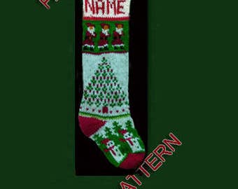 Hand knit Christmas stocking,  pattern only --- Sanowman, Christmas tree and Santa
